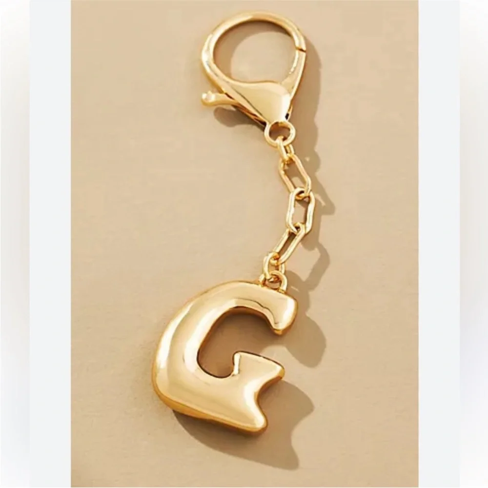 New! Gold Bubble Letter Bag Charm Keychain NWOT